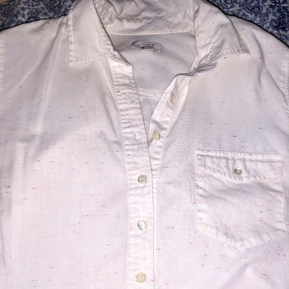J Crew half button down top multi colored stitch